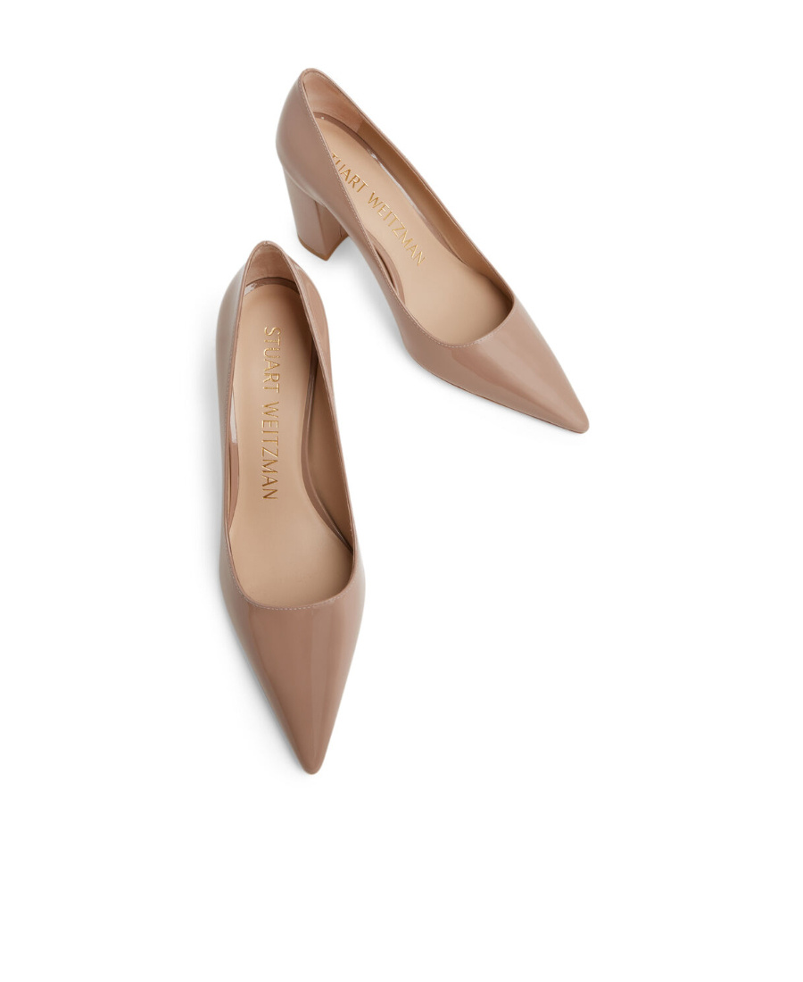 Stuart Weitzman Stuart Patent Leather Block-heel Pumps In Nude