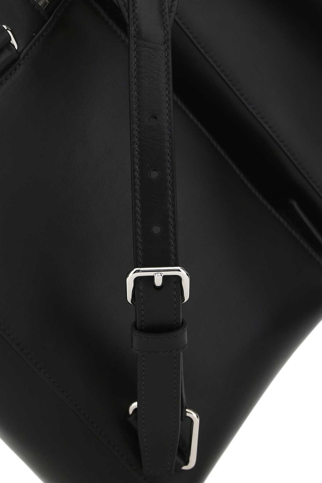 Prada Structured Leather Backpack With Logo Zipper Closure