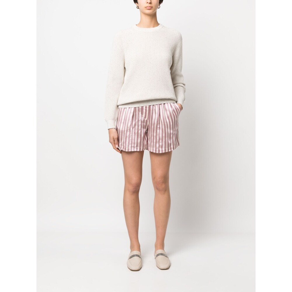 Brunello Cucinelli Striped Drawstring Mini Shorts In Pink