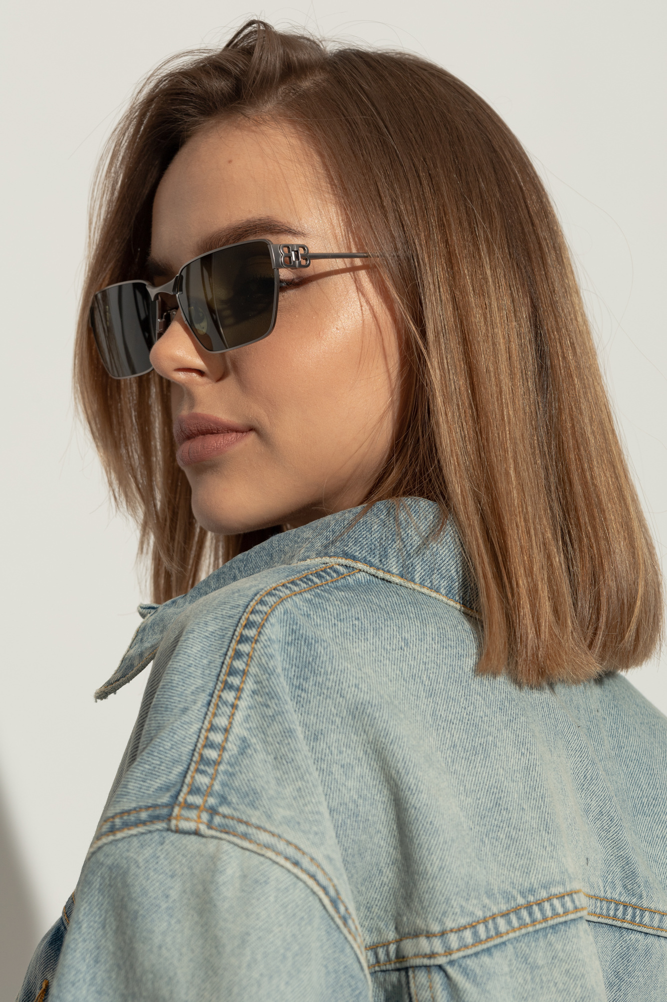 Balenciaga Bb-plaque Rectangle-frame Sunglasses In Green