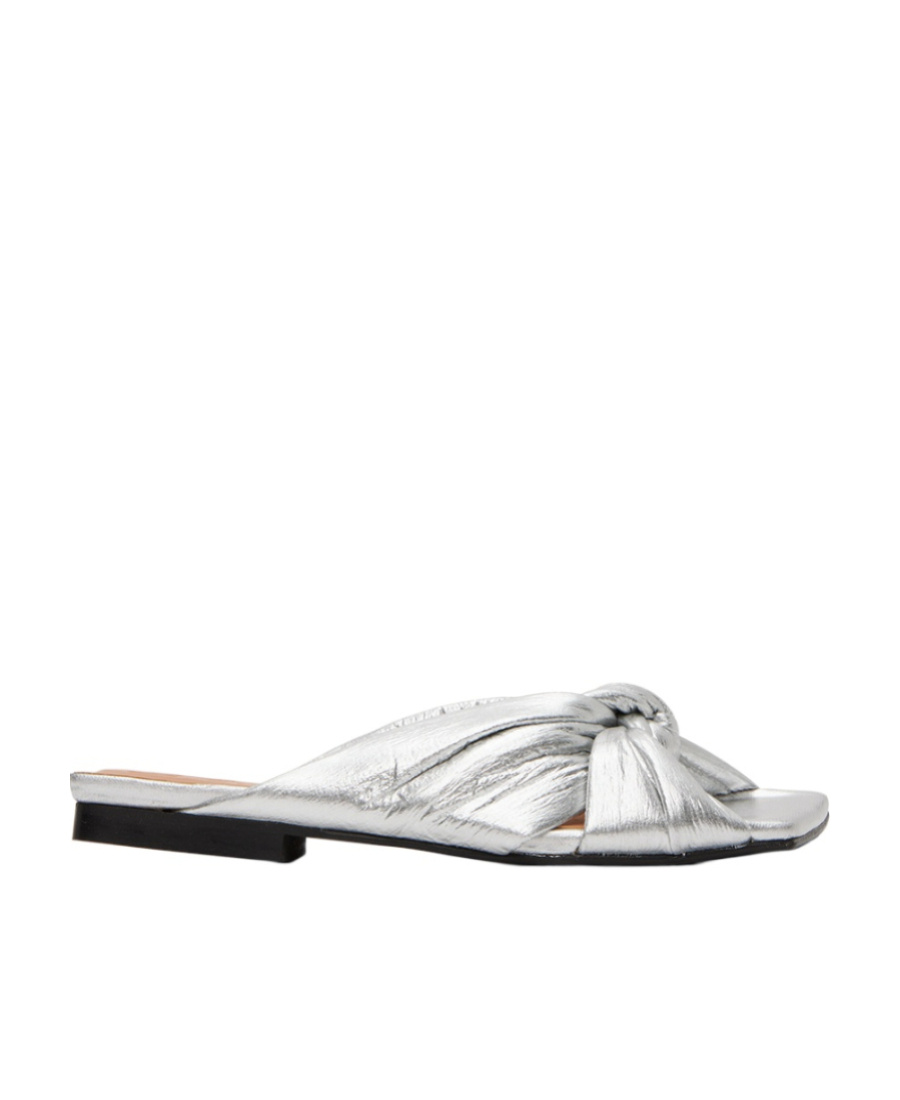 Ganni Metallic-finish Knot-detail Flats In White