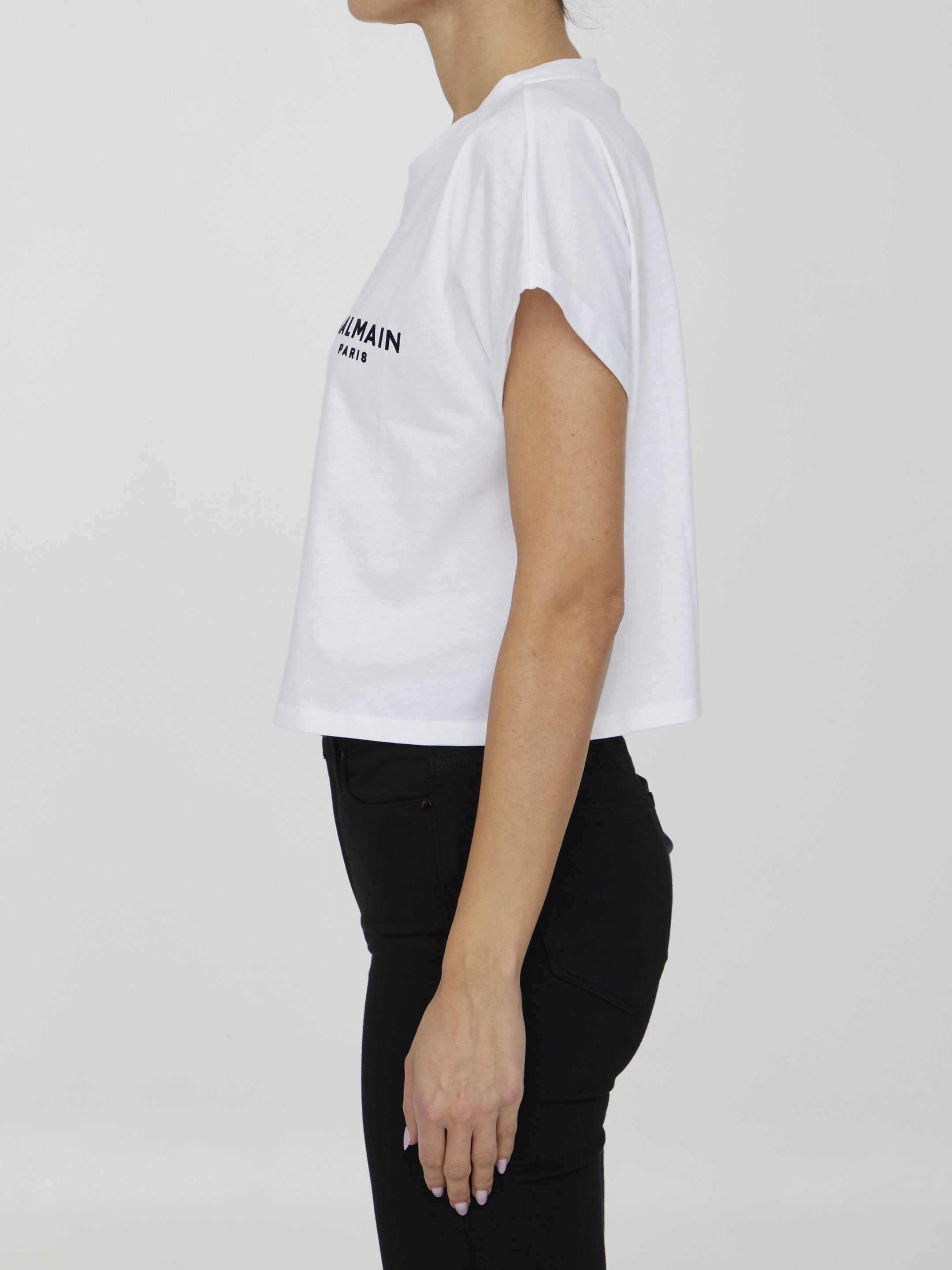 Balmain Relaxed-fit Cotton Crop Top With Logo Detailing In White