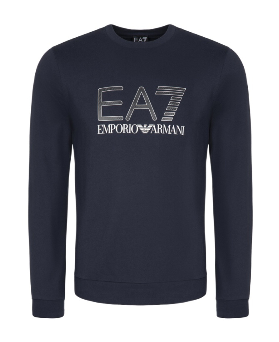 Ea7 Round Collar Long Sleeve Sweater In Black