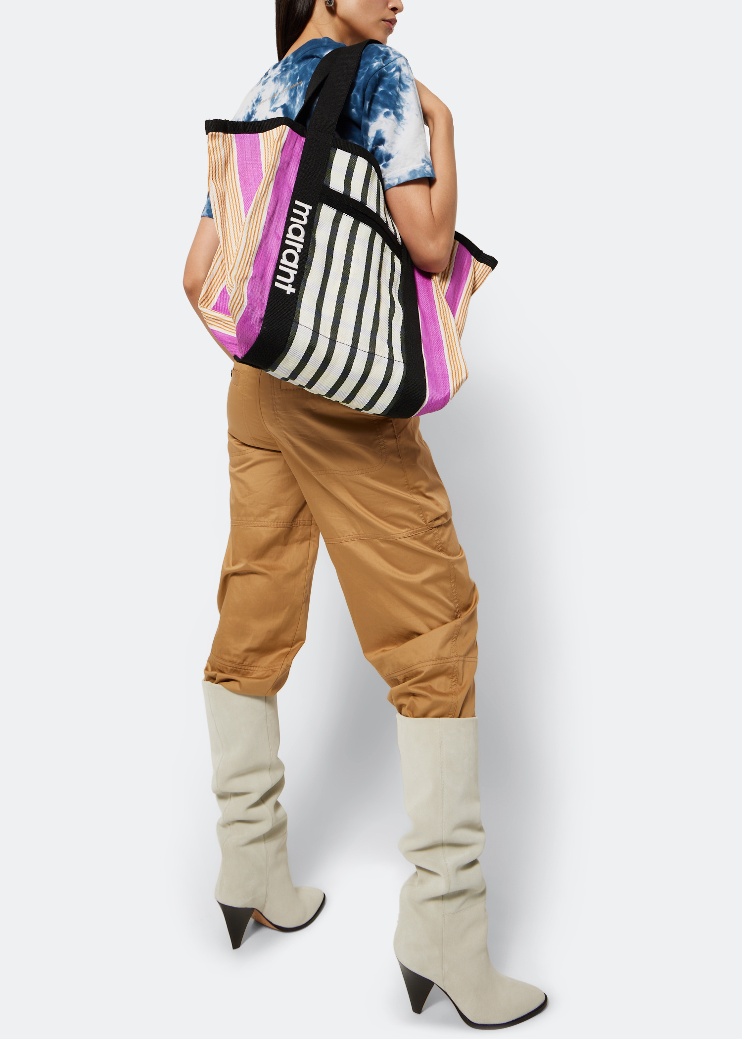 Isabel Marant Stripe Pattern Canvas Tote Bag In Black