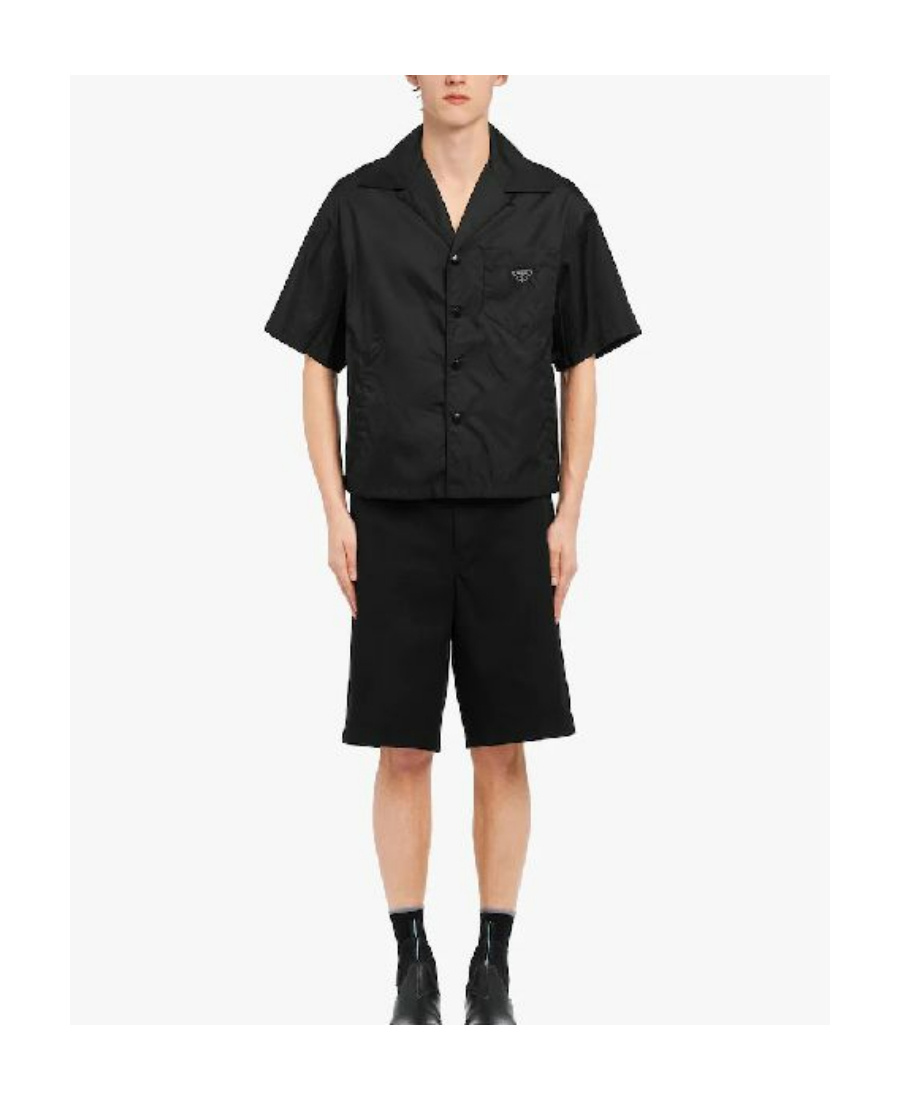 Prada Triangle Logo-plaque Leather Shirt In Black