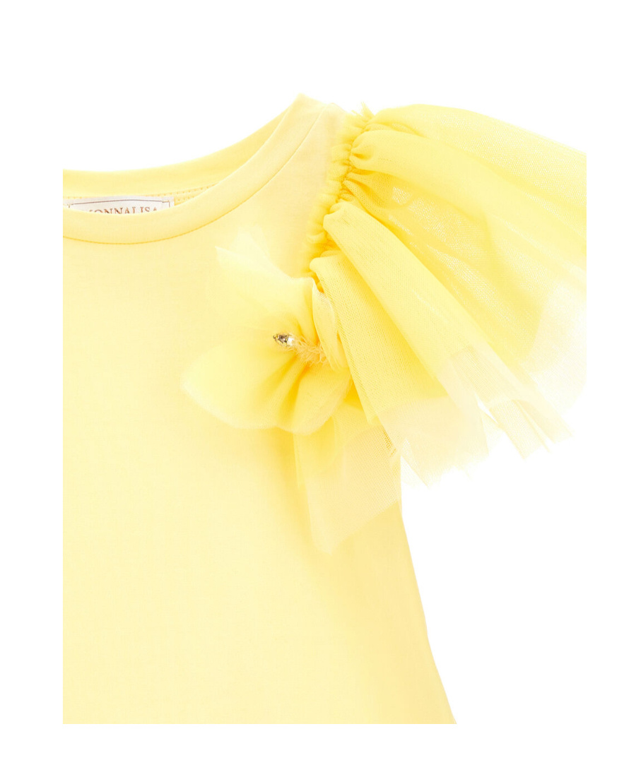 Monnalisa Tulle-sleeve Cotton T-shirt In Yellow