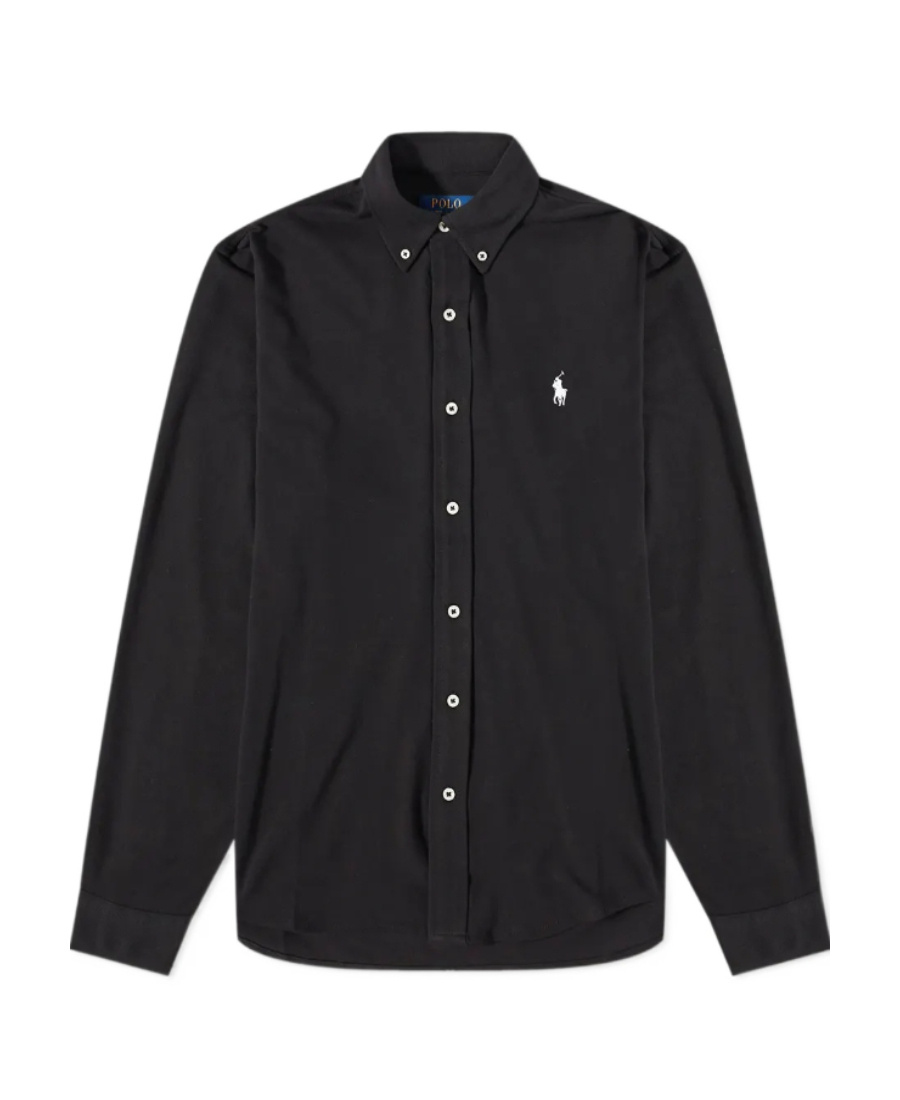 Polo Ralph Lauren Black Shirt With Button-down Collar And Pony Embroidery On The Front In Black