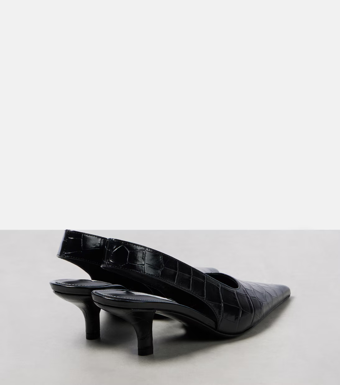 Totême Leather Slingback Pumps With Croco Effect In Black