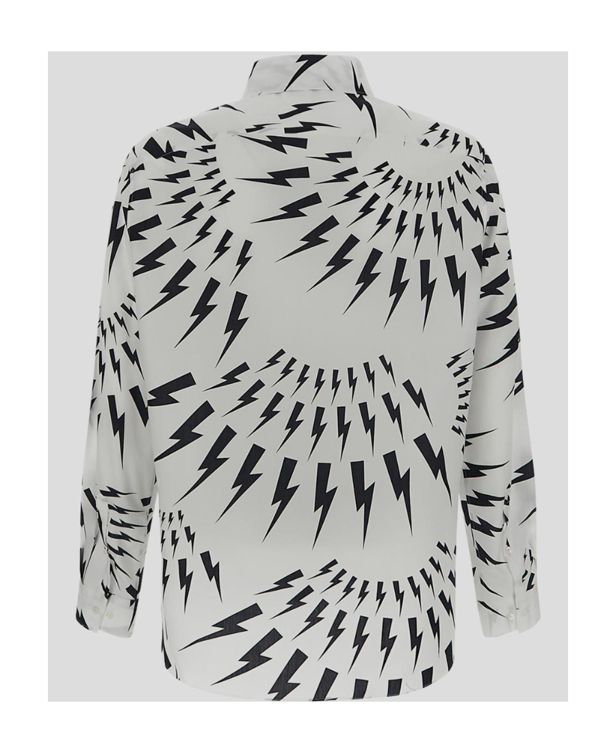Neil Barrett Thunderbolt-print Cotton Shirt In Gray