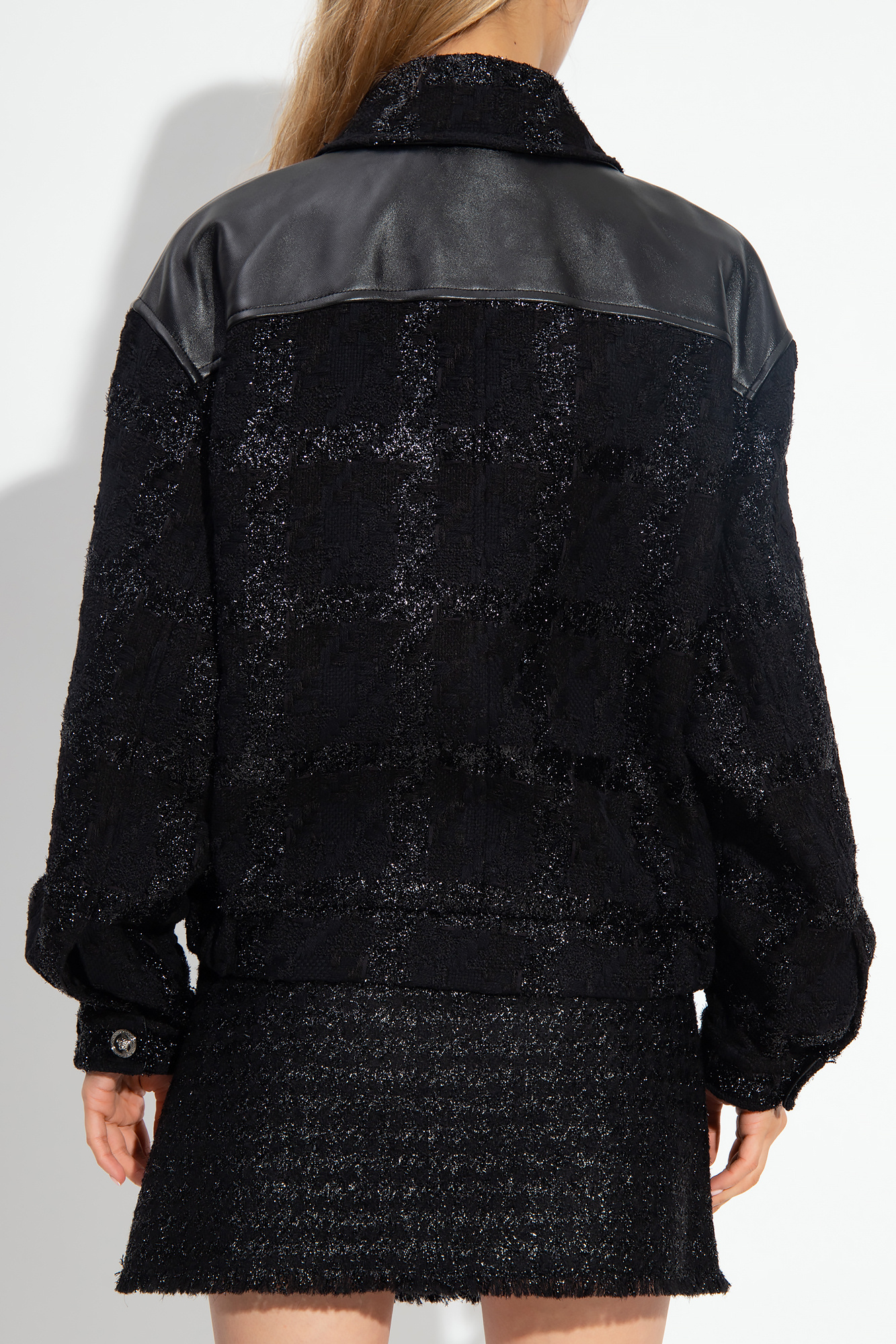 Versace Glitter-detail Leather Bomber Jacket In Black
