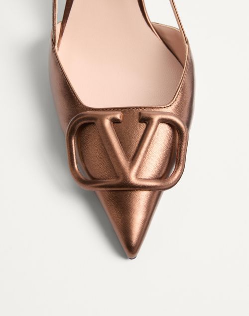 Valentino Garavani Vlogo Signature Slingback Pump In Laminated Nappa Leather 80mm Woman Bronze 42 In Brown