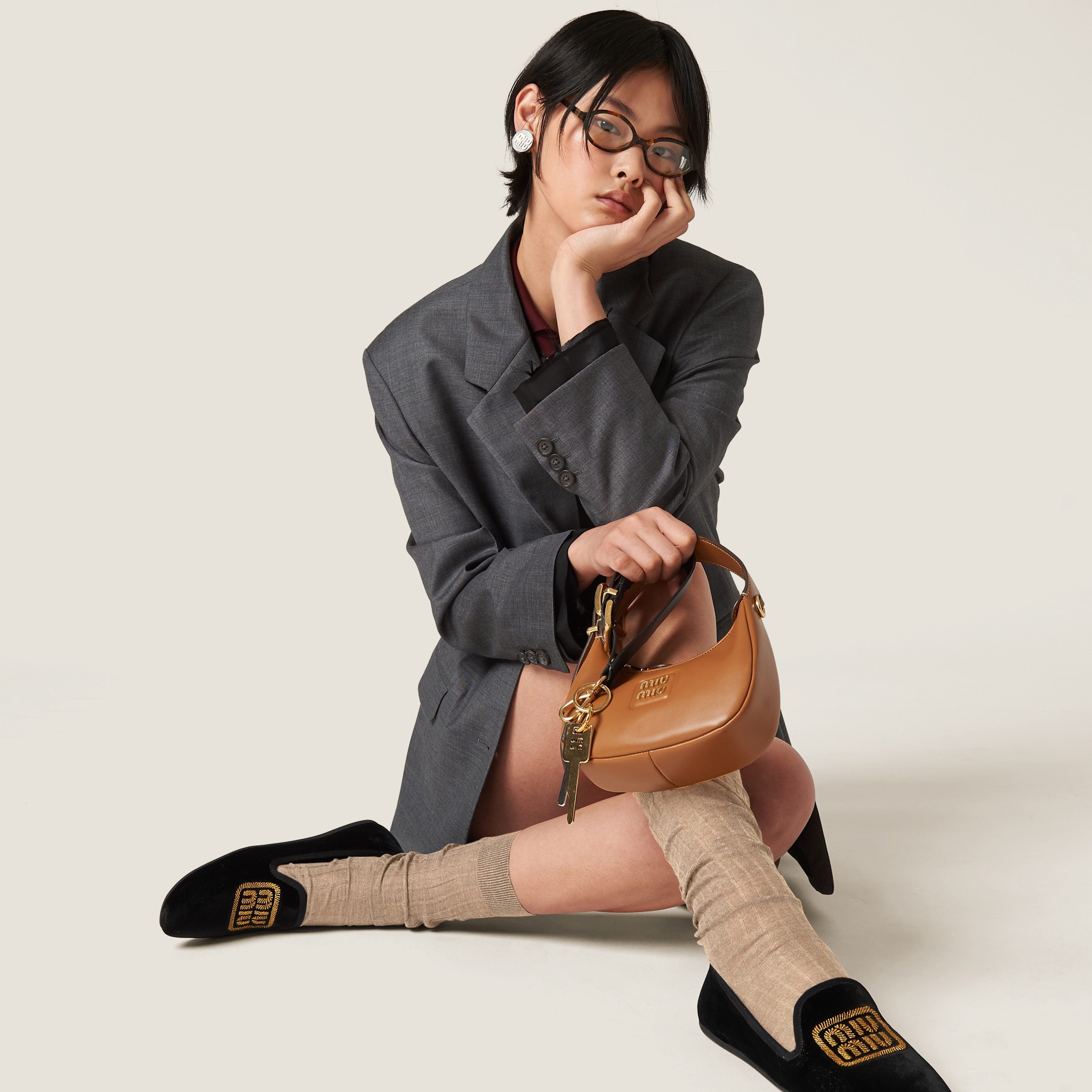 Miu Miu Single-breasted Prince Of Wales Check Grisaille Jacket In Black