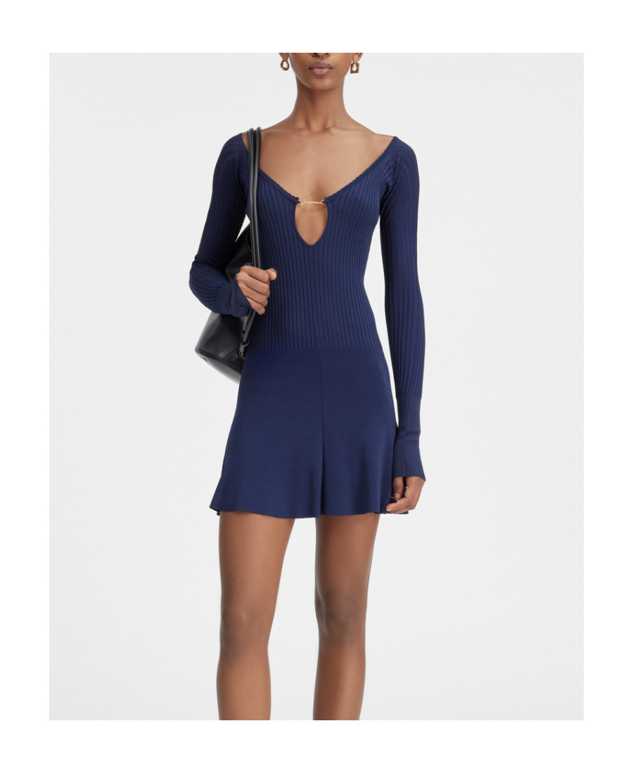 Jacquemus Long Sleeve Scalloped Mini Dress In Black