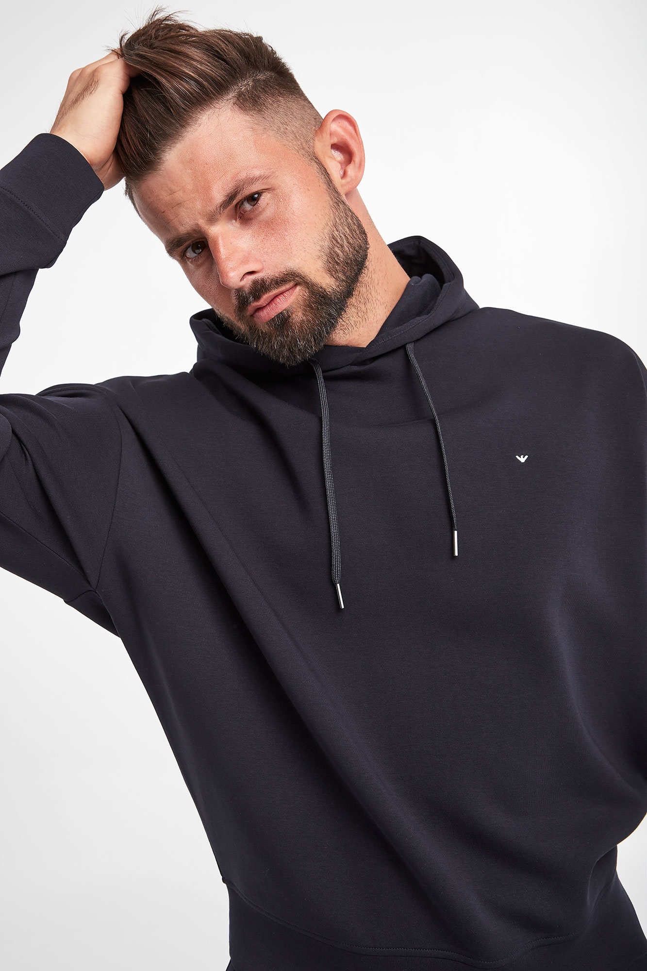 Emporio Armani Embroidered-logo Drawstring Hoodie In Black