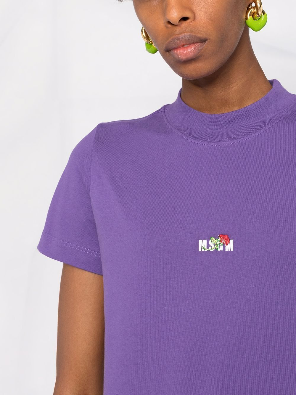Msgm Logo-print Cotton T-shirt In Purple