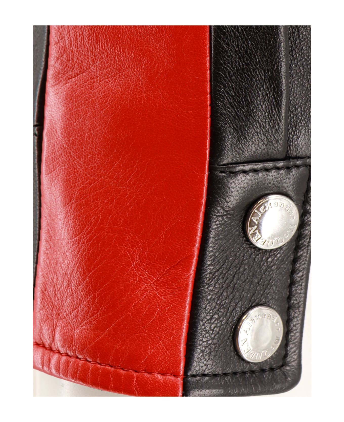 Alexander Mcqueen Leather Jacket With Contrasting Bands In Black