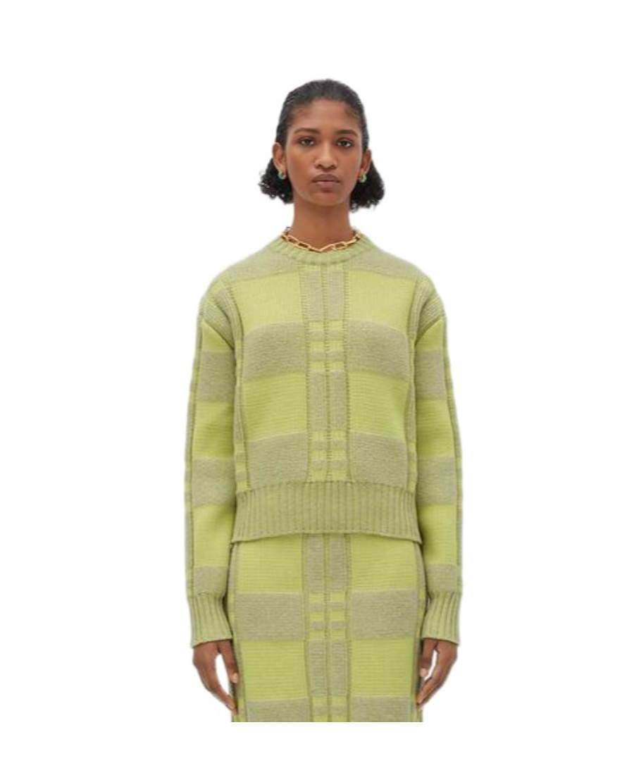 Bottega Veneta Logo Round Neck Waffle Sweater In Green