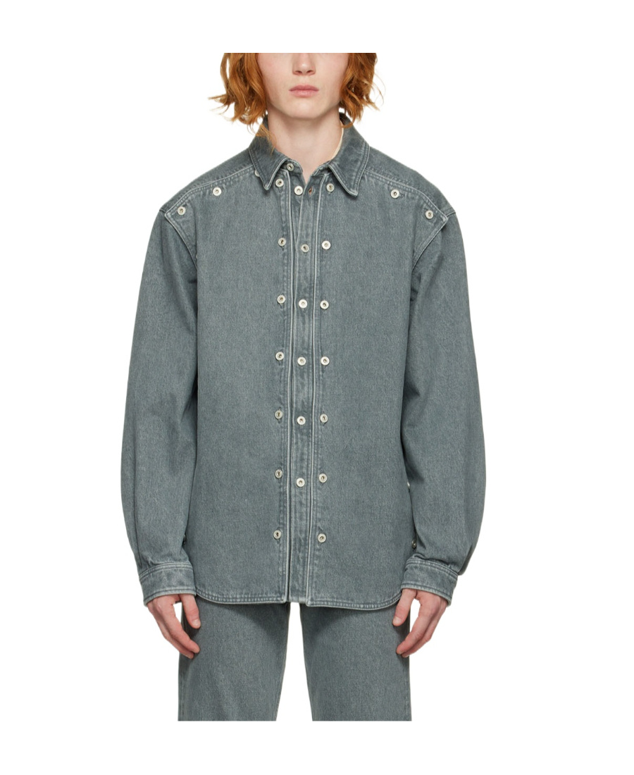 Y/project Classic Button Panel Denim Shirt In Gray