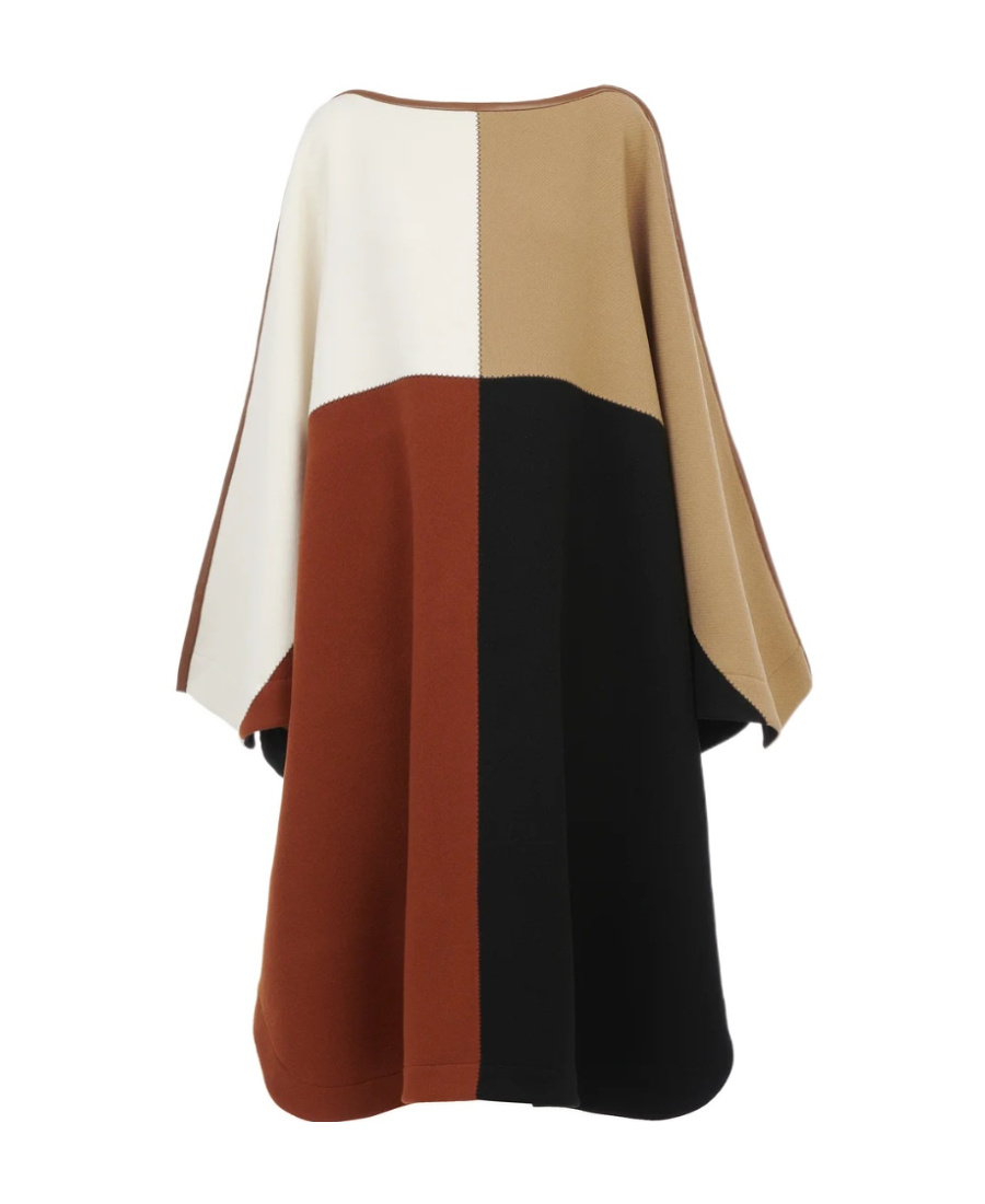 Chloé Colorblock Wool Blend Long Poncho In Black