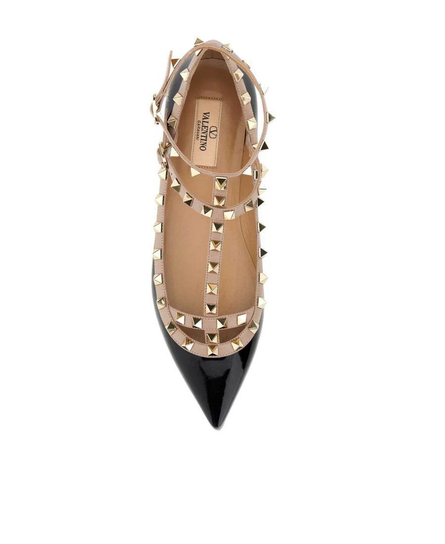 Valentino Rockstud Leather Flat Ballerina Shoes In Multicolor