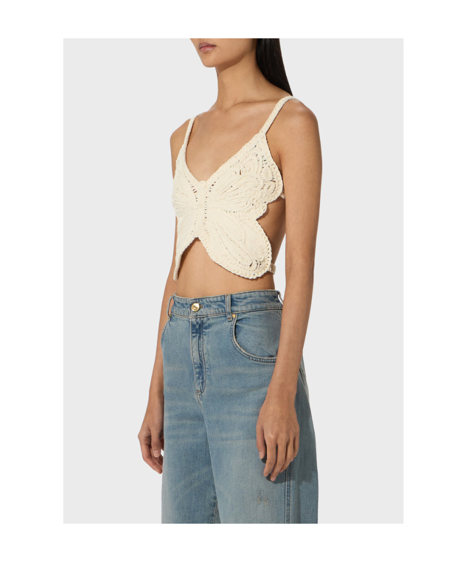 Blumarine Butterfly Sleeveless Crop Top In White