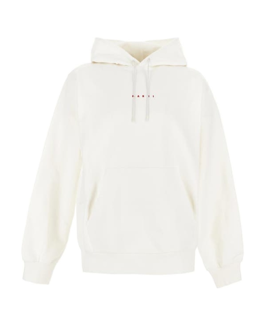 Marni Logo-print Cotton Hoodie In White