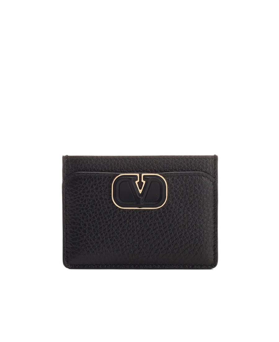 Valentino Vlogo Signature Leather Cardholder In Black