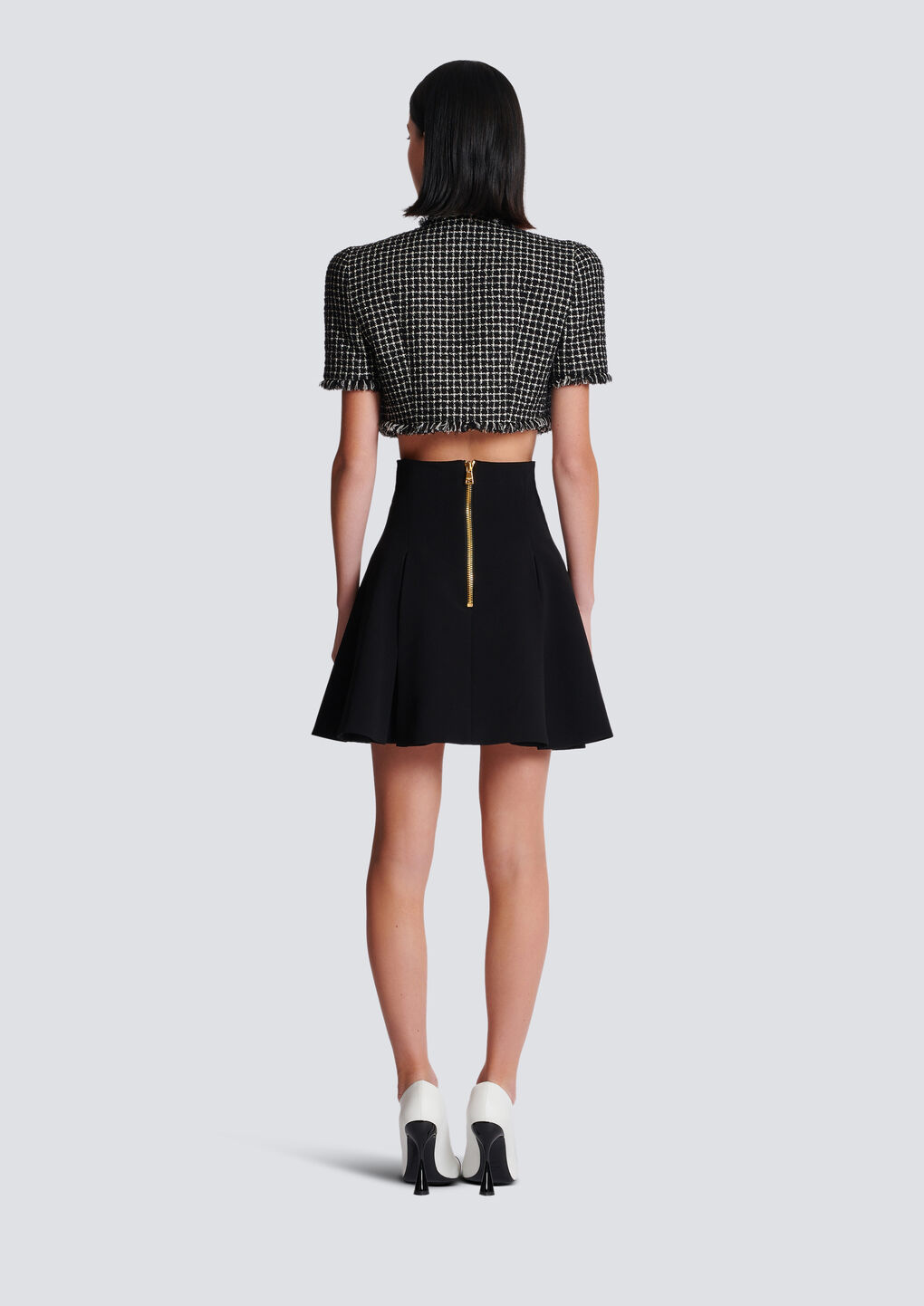 Balmain Pleated A-line Miniskirt In Black