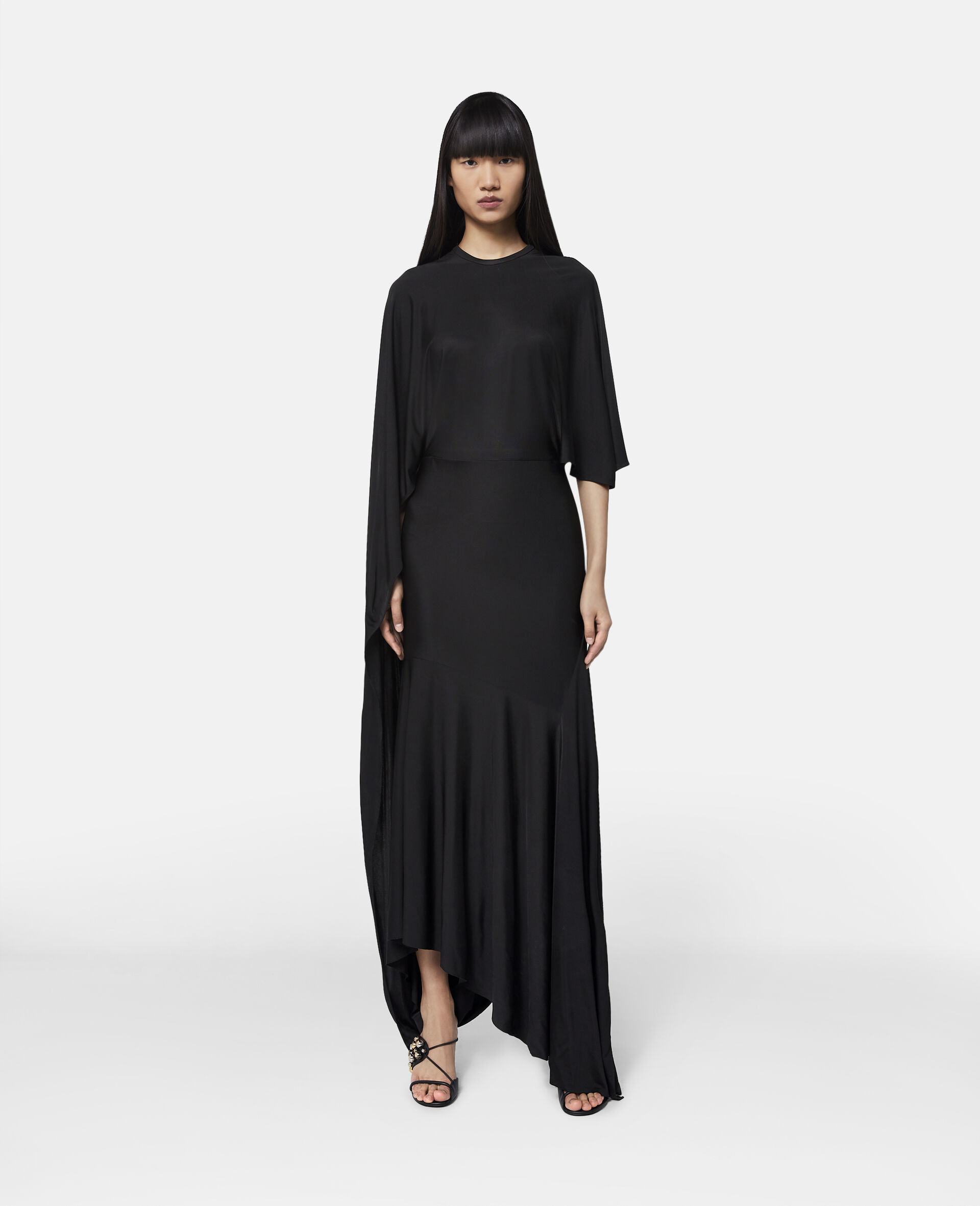 Stella Mccartney Asymmetrical Cape Sleeve Dress In Black