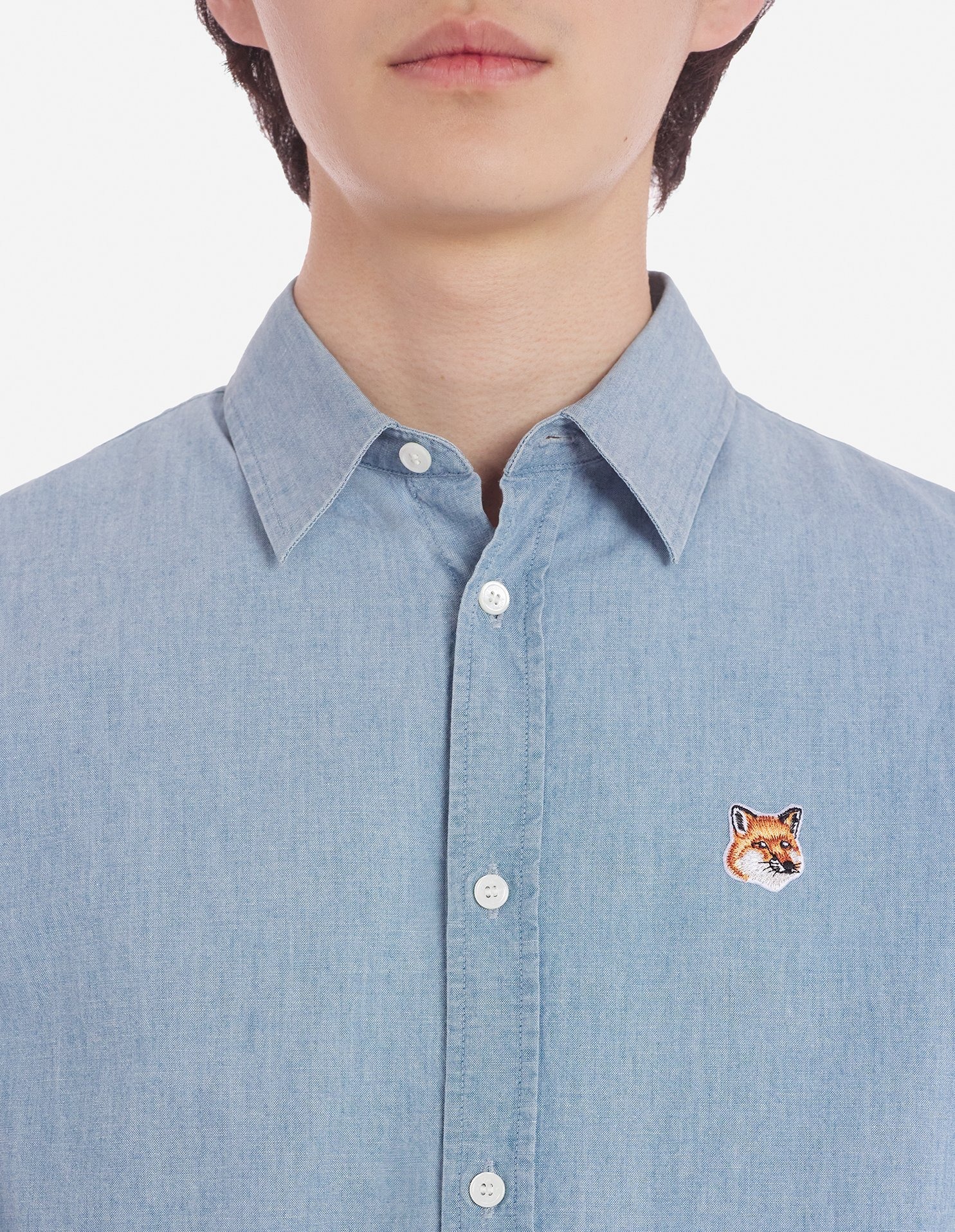 Maison Kitsuné Fox Head-patch Cotton Shirt In Gray