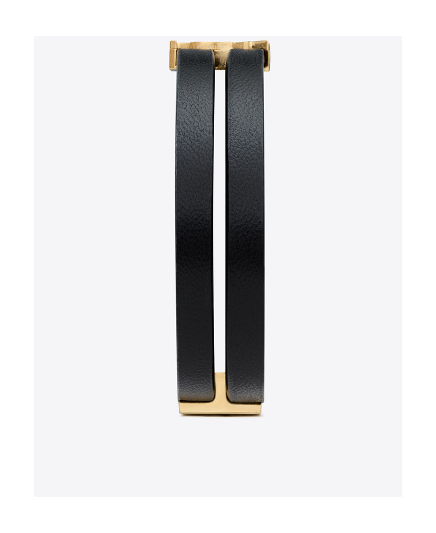 Saint Laurent Cassandre Double-strand Leather Bracelet In Black