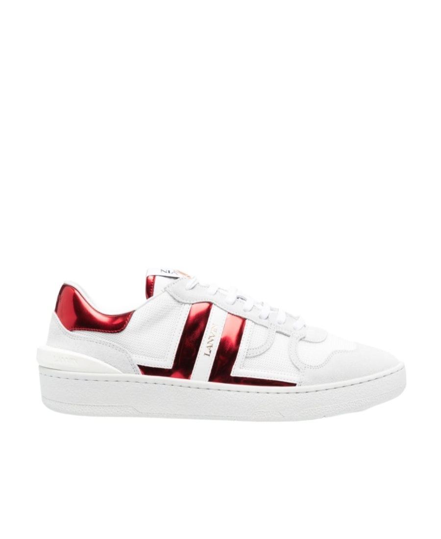 Lanvin Leather Sneakers With Rubber Sole And Metallic Heel In White