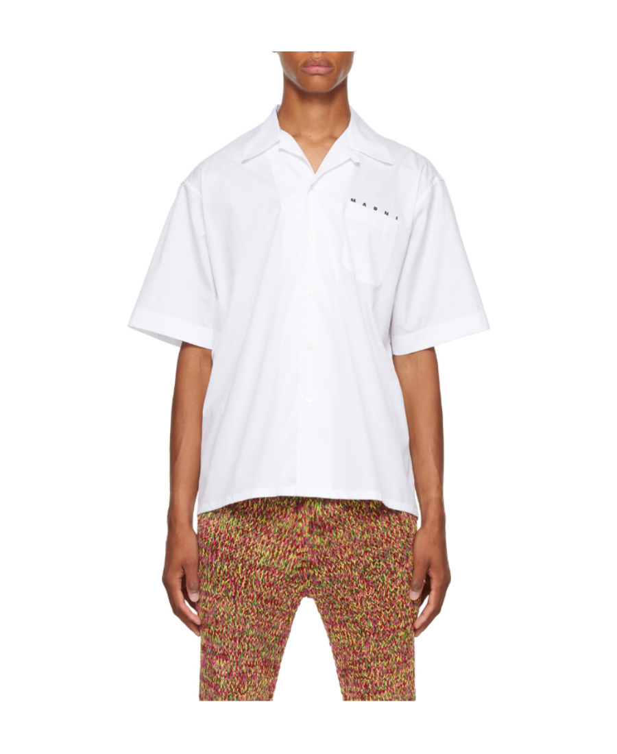 Marni White Poplin Bowling Hidden Logo Shirt In White