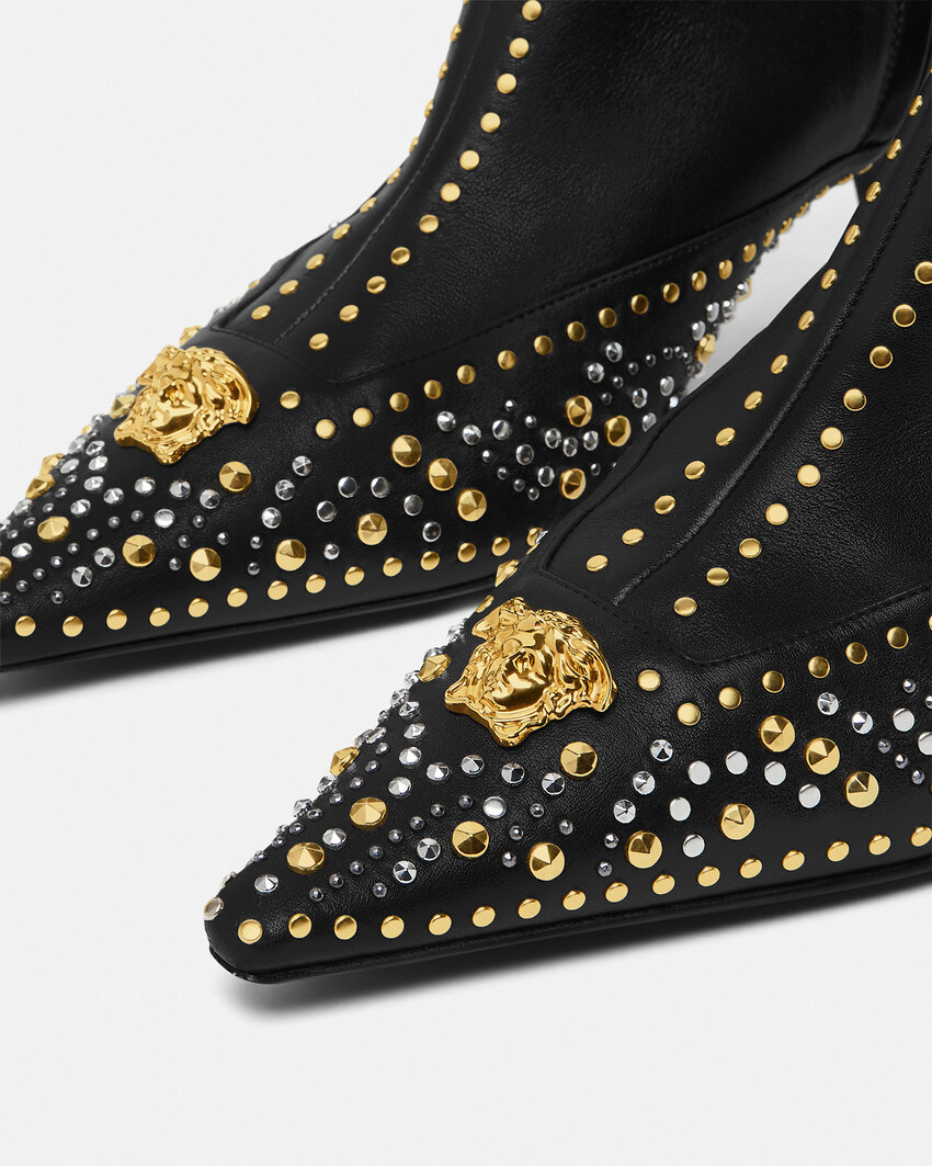Versace Studded La Medusa Ankle Boots In Black