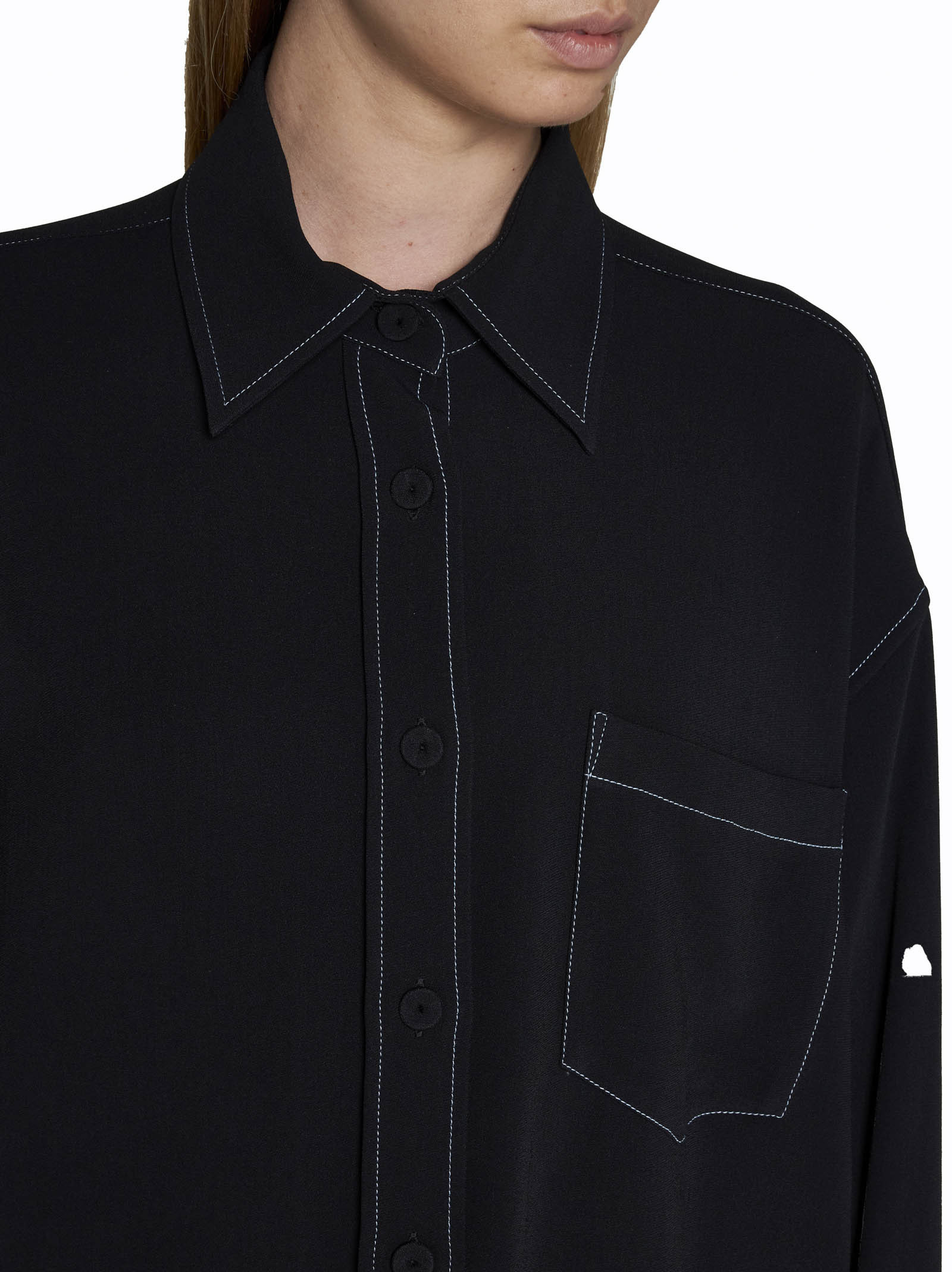 Stella Mccartney Contrast-stitching Long-sleeve Shirt In Black