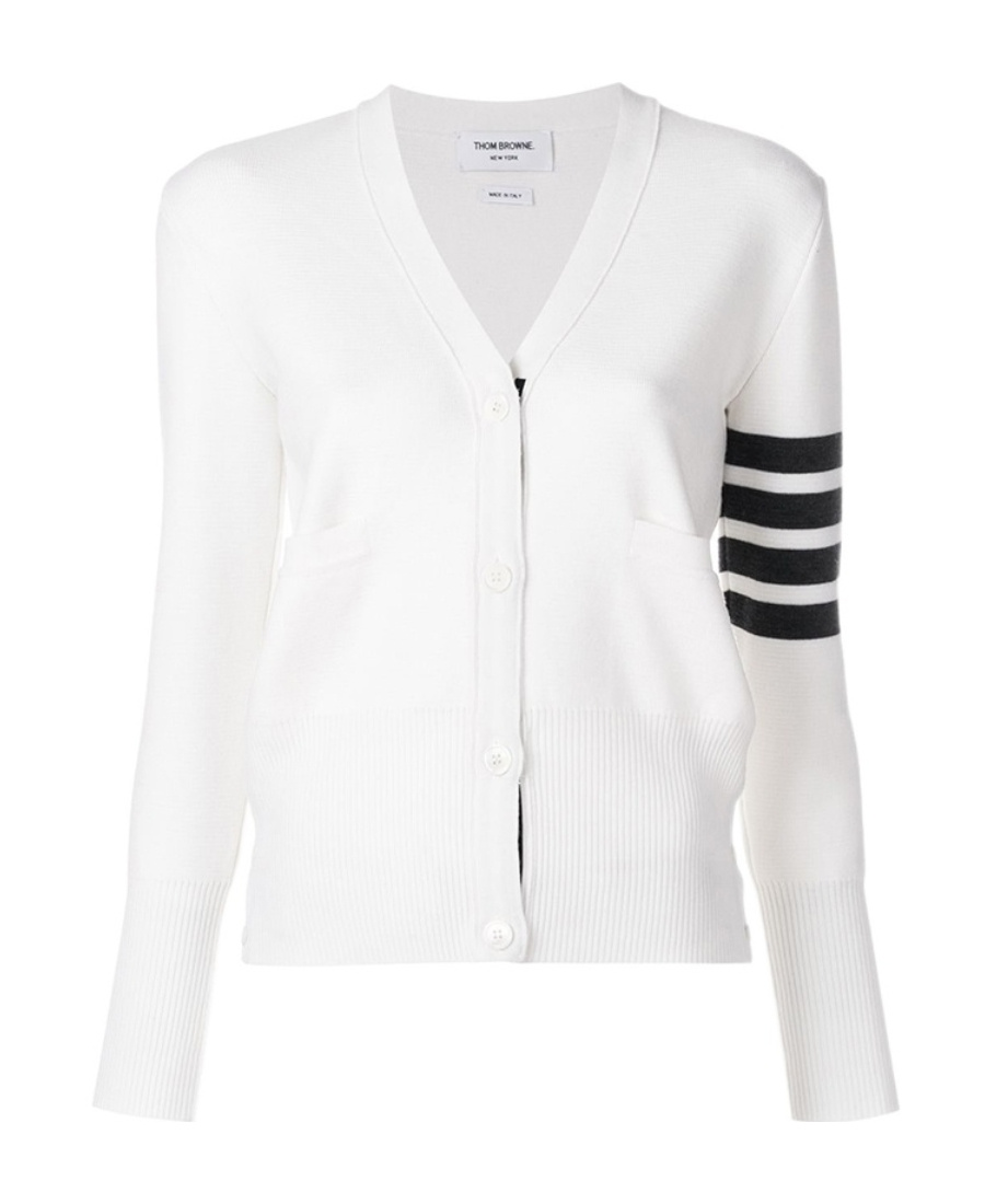 Thom Browne Milano Stitch V-neck Merino Cardigan In White