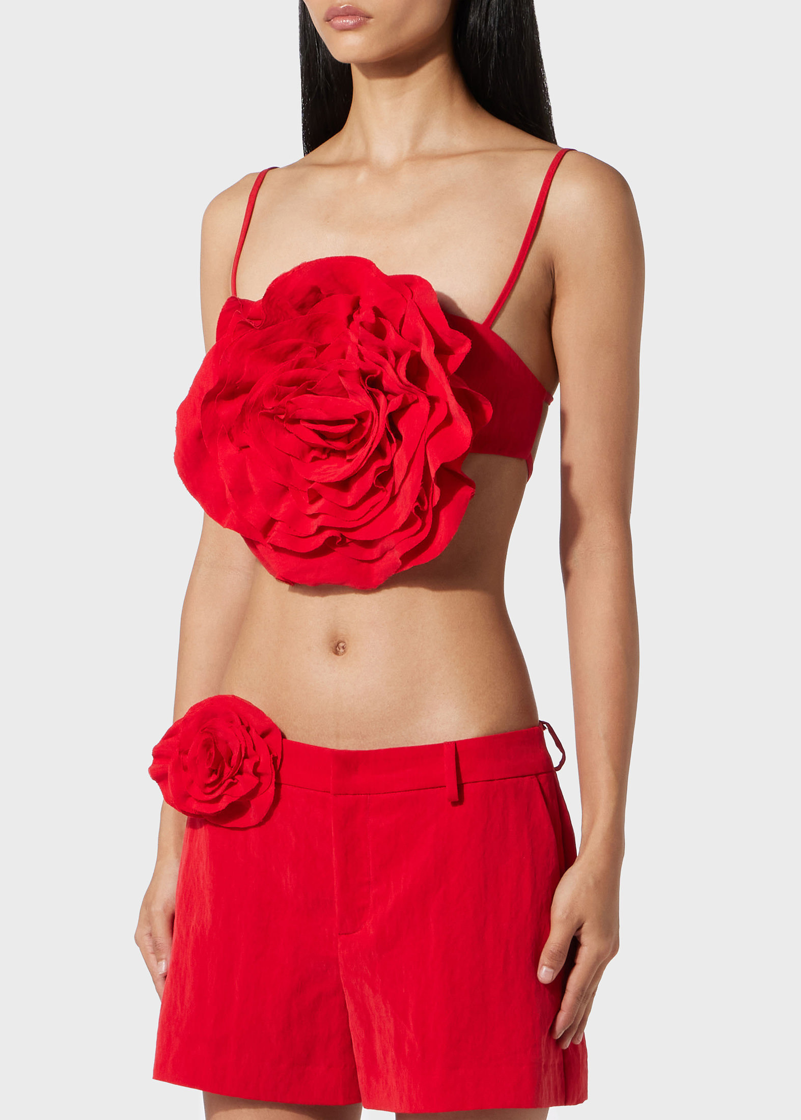 Blumarine Floral-appliqué Cropped Top In Red