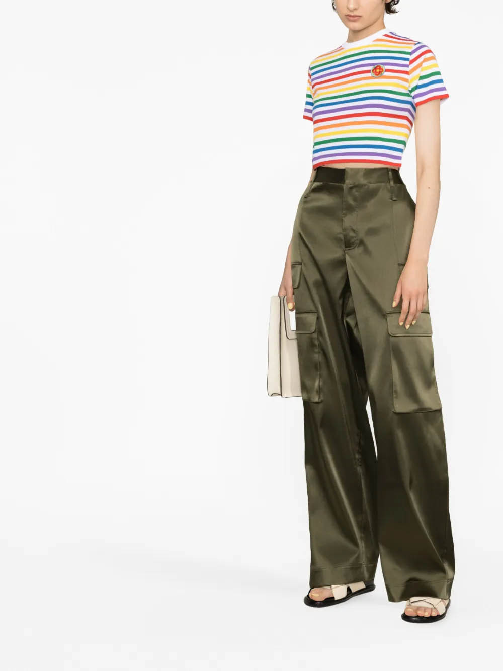 Casablanca Crew Neck Striped Pattern Cropped Length In Multi