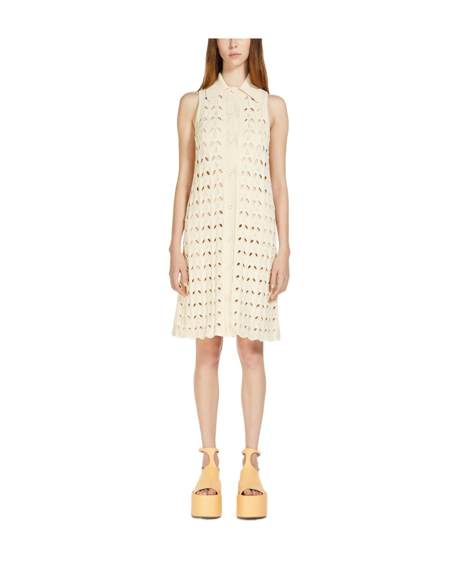 Sportmax Viscose Blend Crochet Dress With Scalloped Hem In Nude