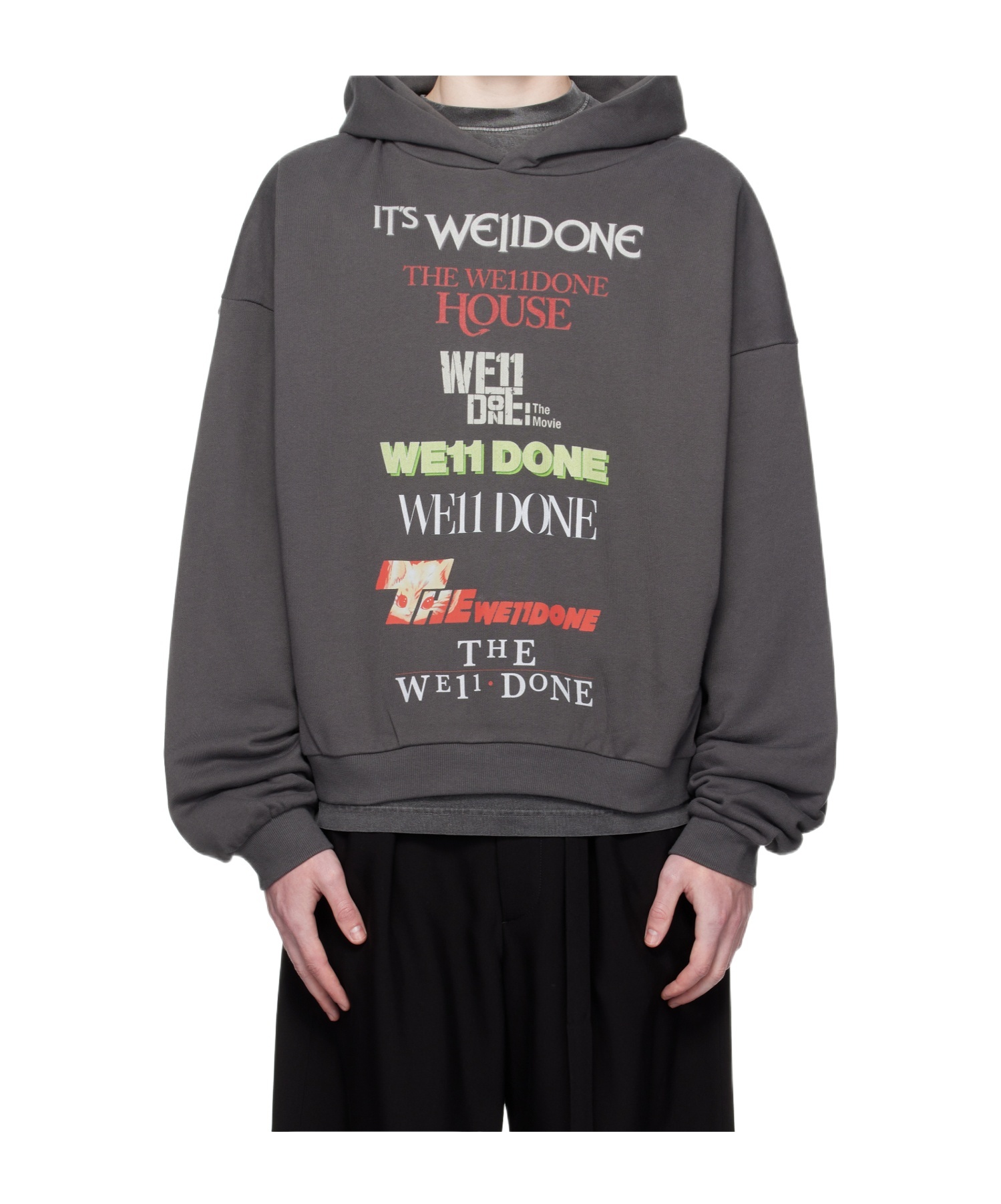 We11 Done Gray Multi Logo Print Hoodie In Gray