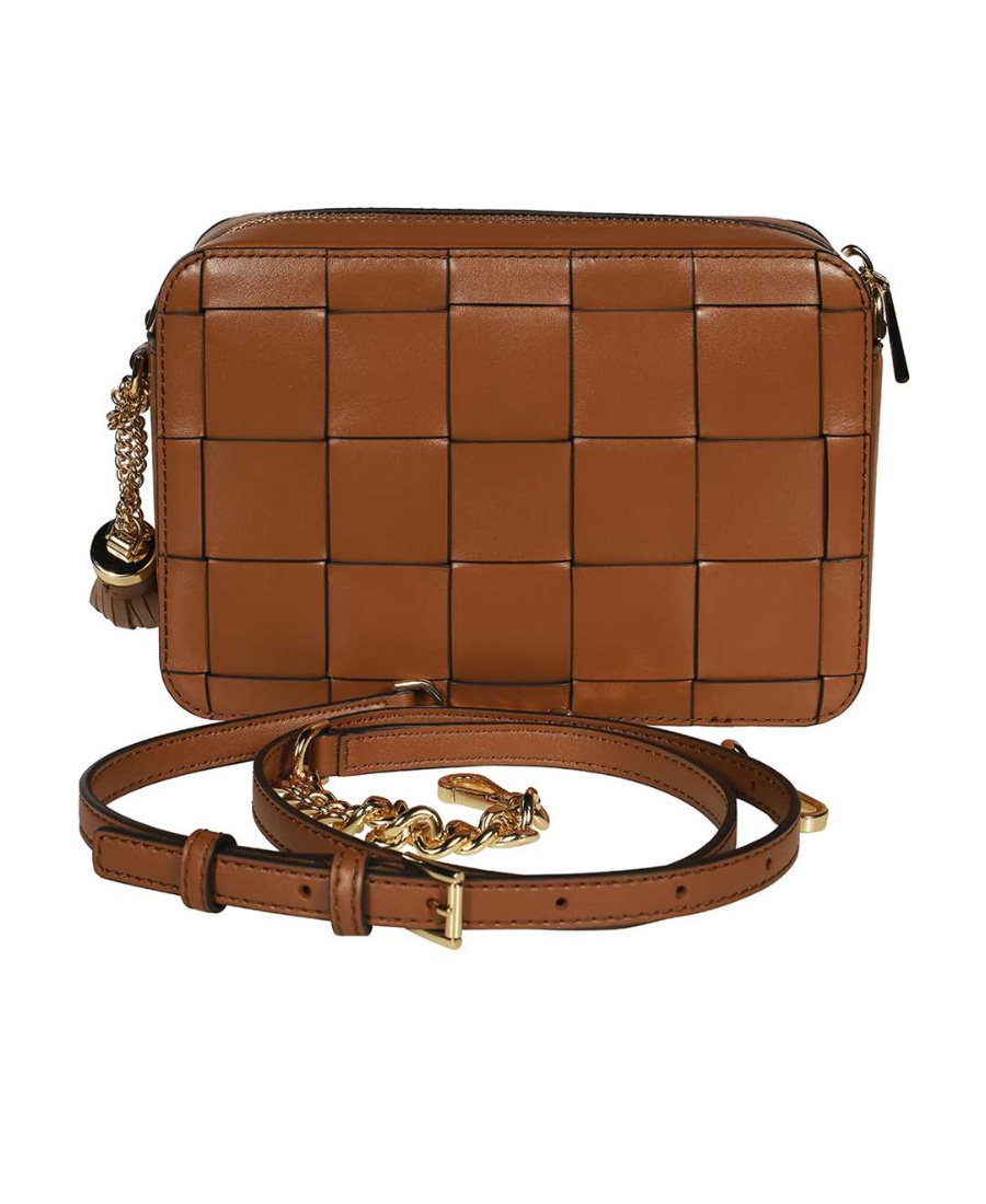 Michael Michael Kors Medium Ginny Woven Leather Crossbody Bag In Brown