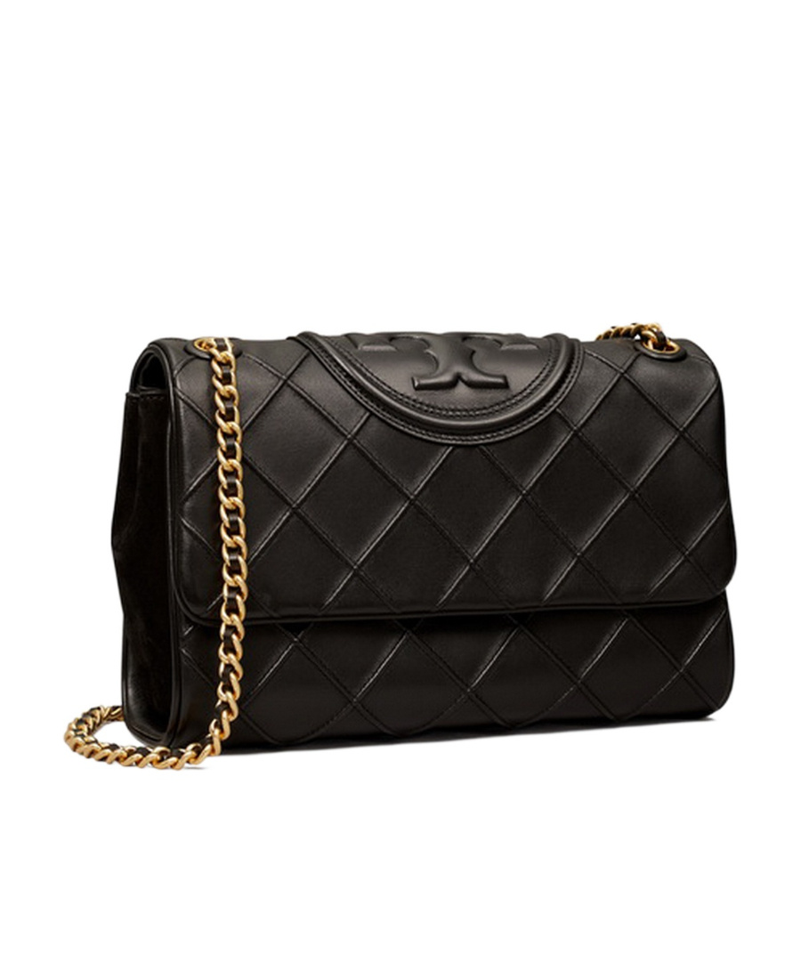 Tory Burch Soft Leather Shoulder Bag With Chain-link Strap In Black