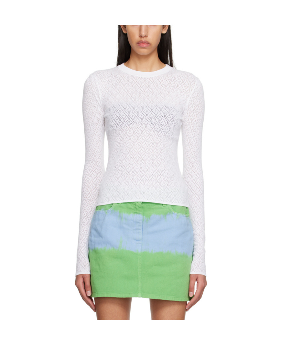 Msgm T-shirt With Round Neck And Long Sleeves In White
