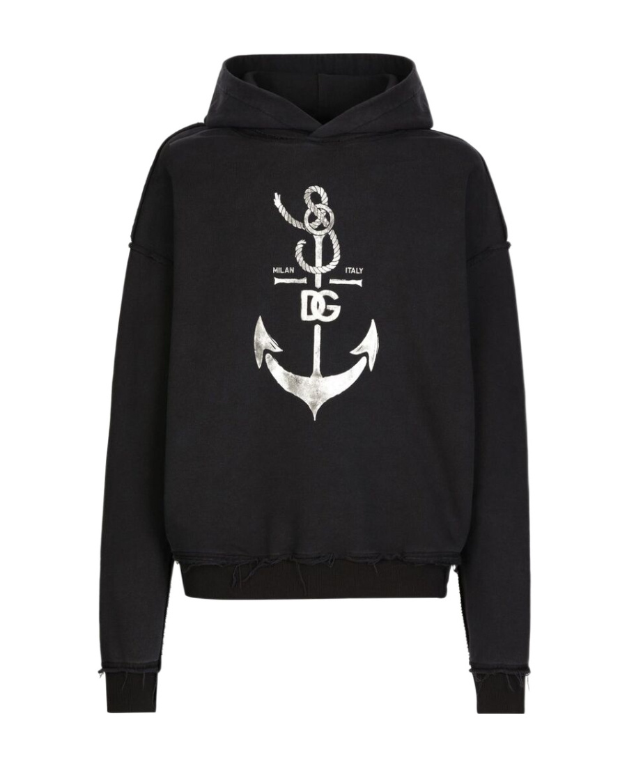 Dolce & Gabbana Printed Washed Cotton Jersey Hoodie In Black