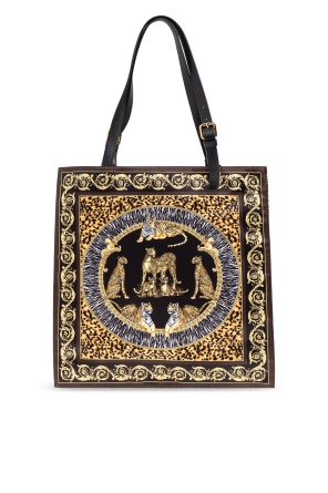 Versace Animal Print Tote Bag With Baroque Border In Black