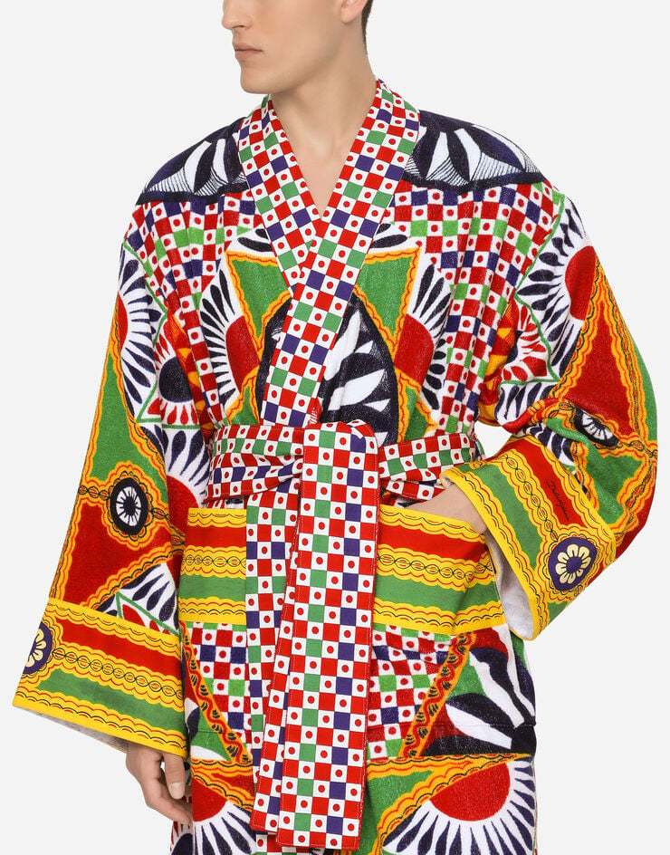 Dolce & Gabbana Graphic-print Long Sleeve Bathrobe In Multicolor