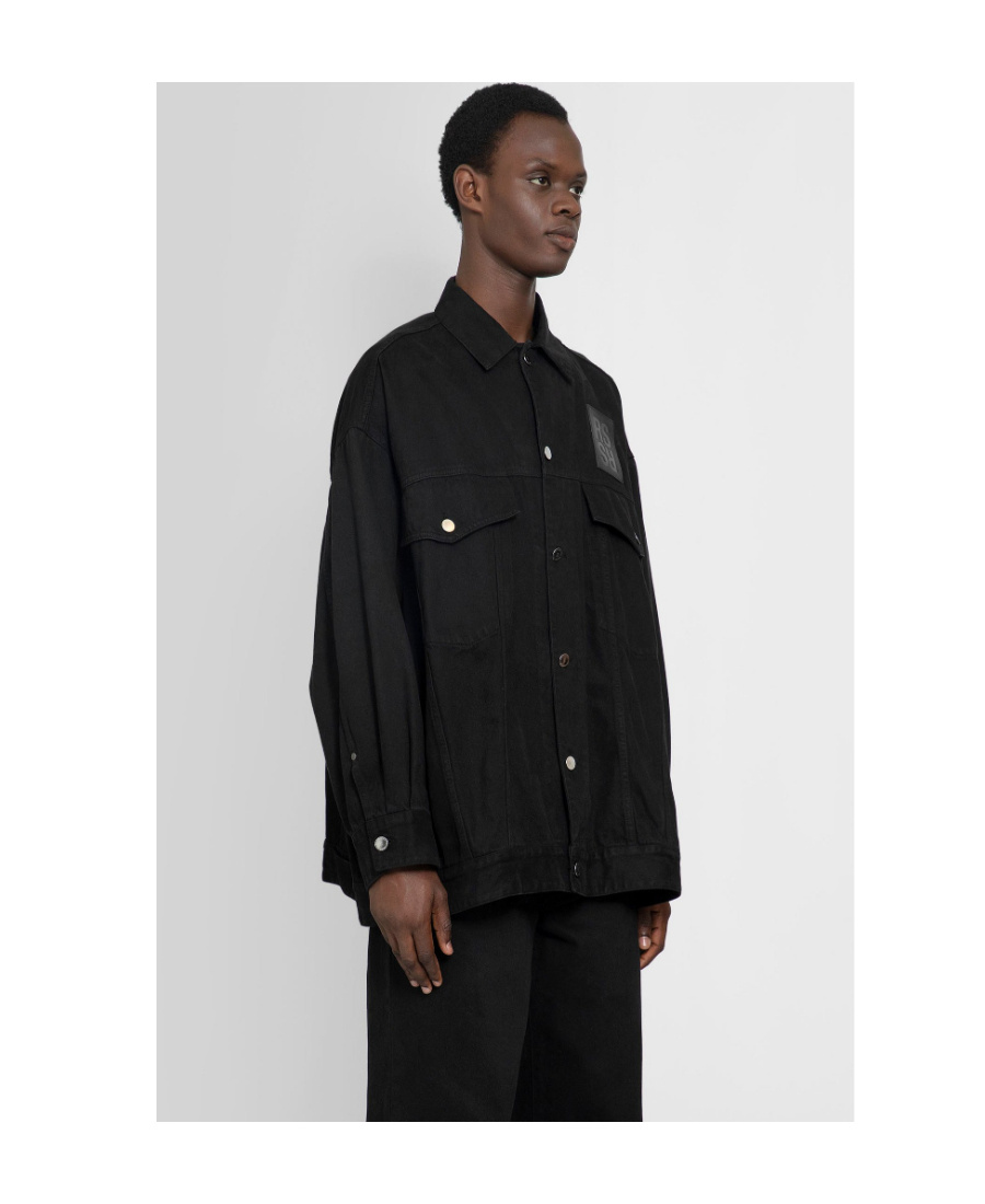 Raf Simons Lapel Denim Coat In Black