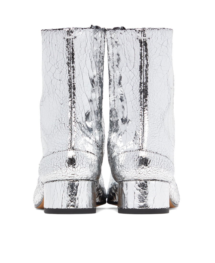 Maison Margiela Cracked-effect Metallic Ankle Boots In White