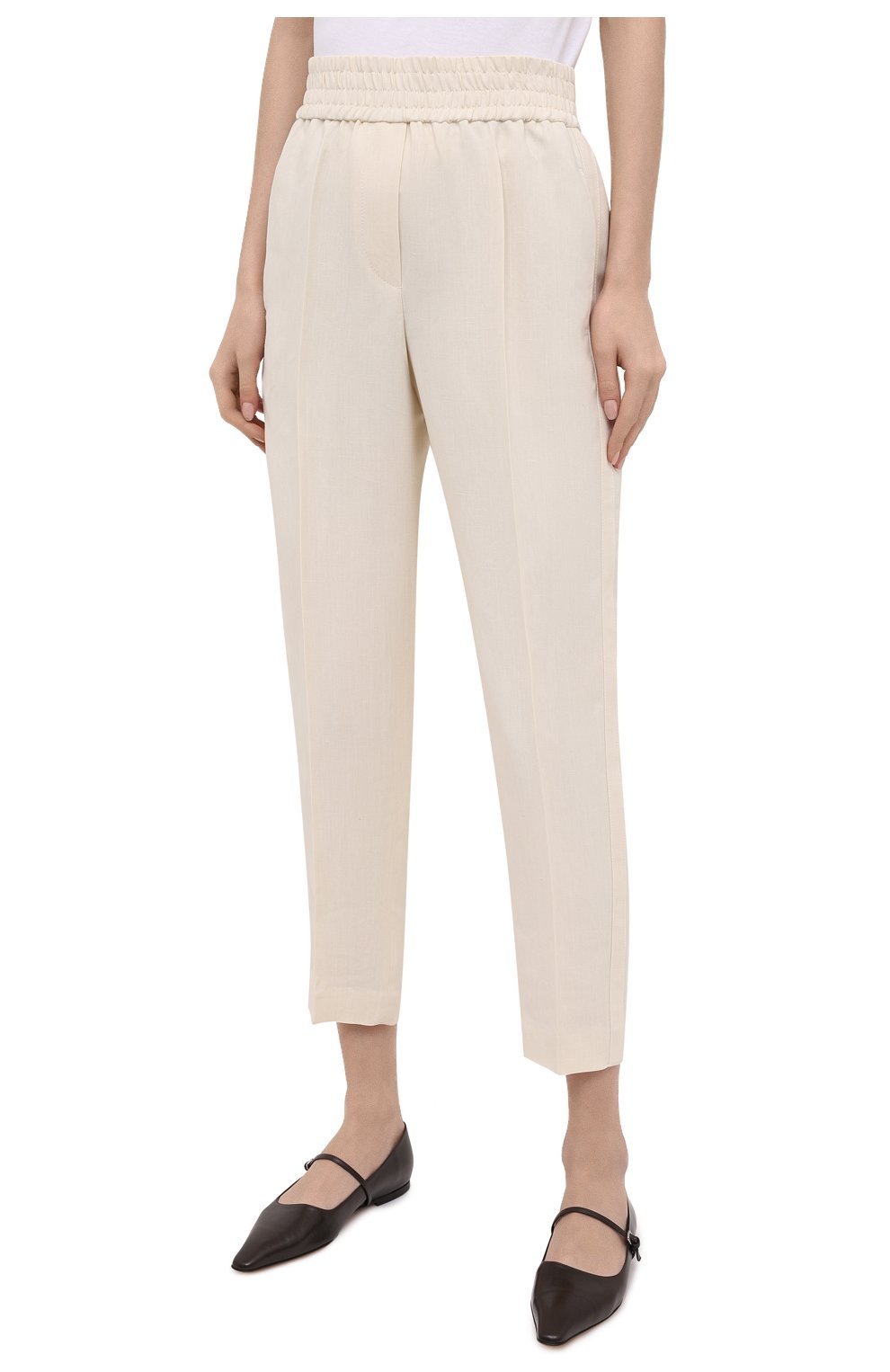 Brunello Cucinelli Slouchy Trousers In Sparkling Linen Canvas With Jewellery In White