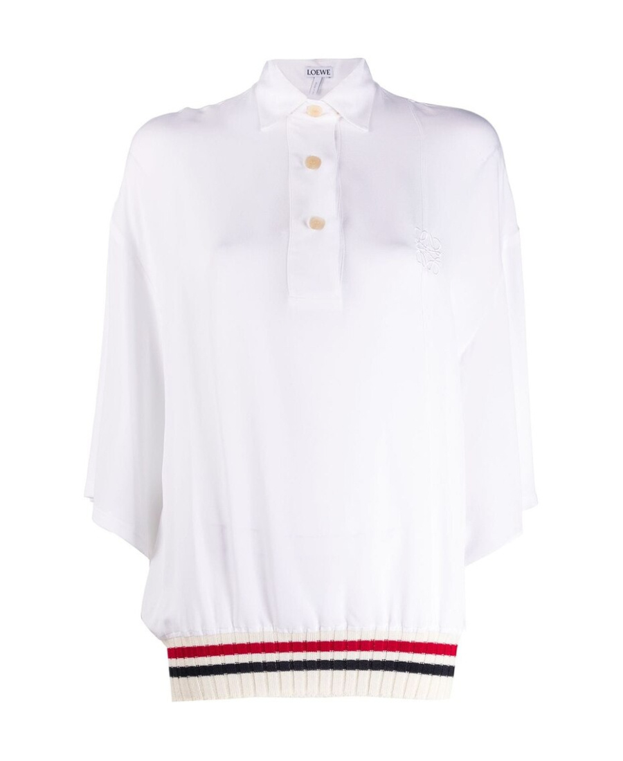 Shop Loewe Ribbed Trim Polo Shirt In White